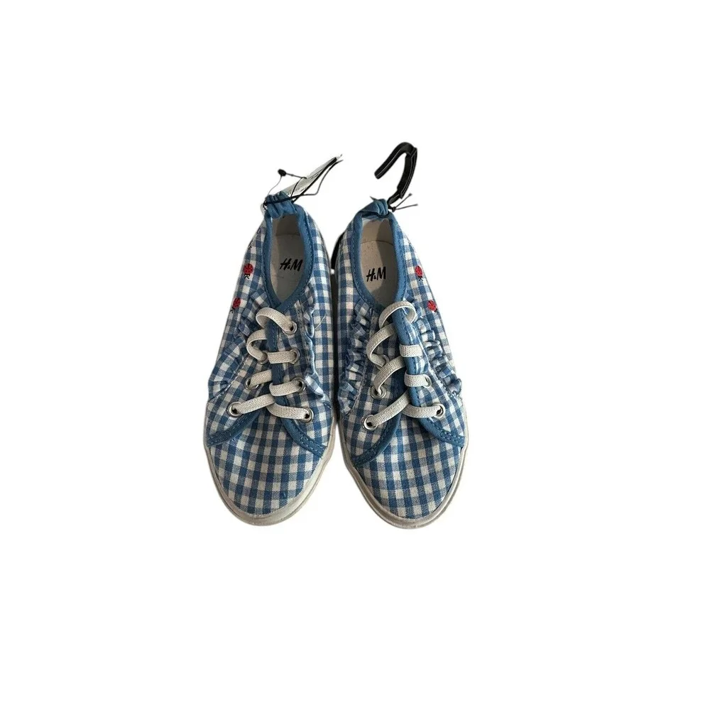H&M Kids Girls Shoes Size 7 Flat Checkered Blue And White Brand New With‎ Tag
